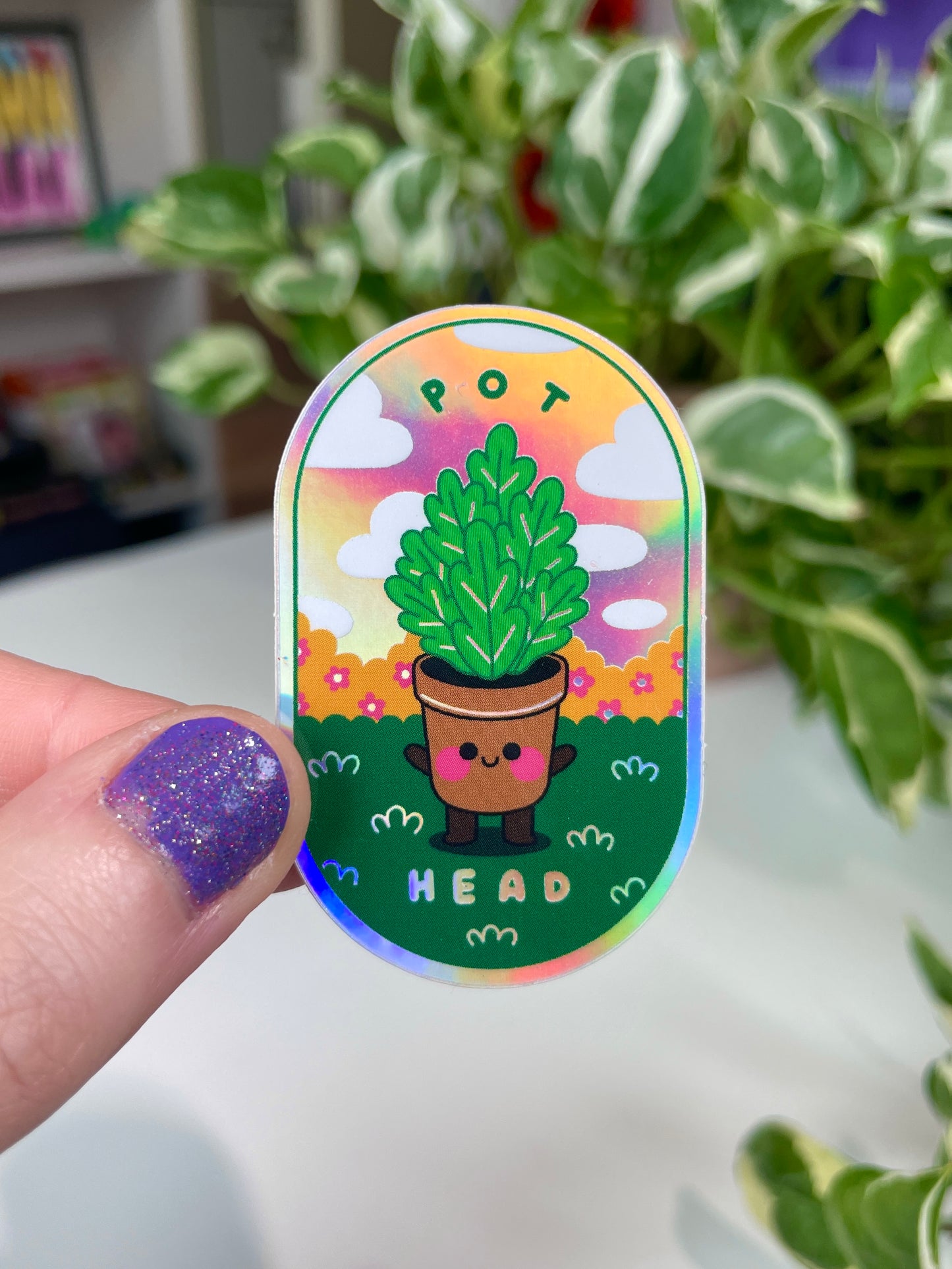 pot head holographic sticker