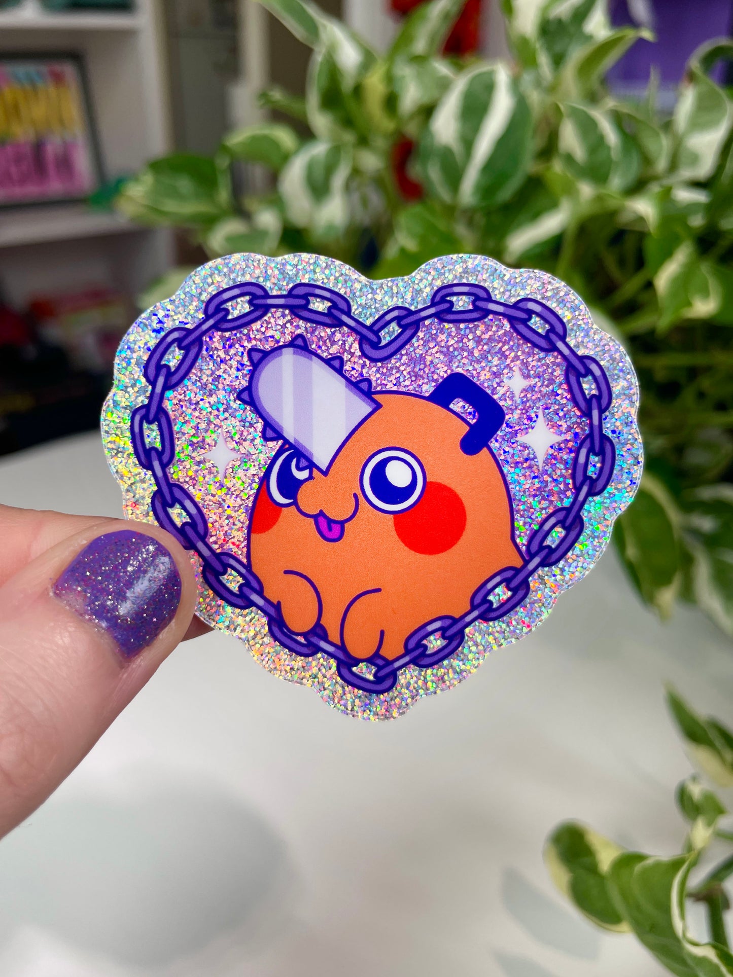 pochita glitter sticker