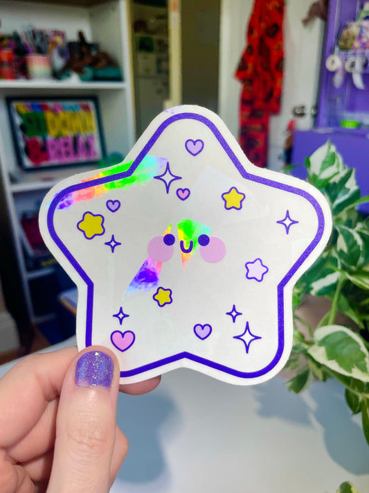 sparkly star rainbow window cling