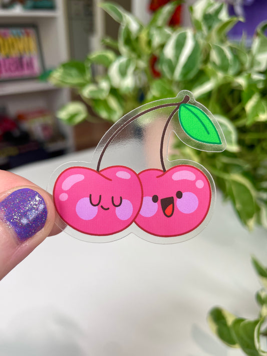 cherry twins clear sticker