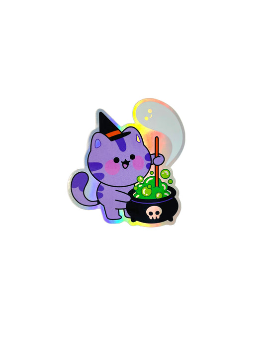 kitty cauldron holographic sticker