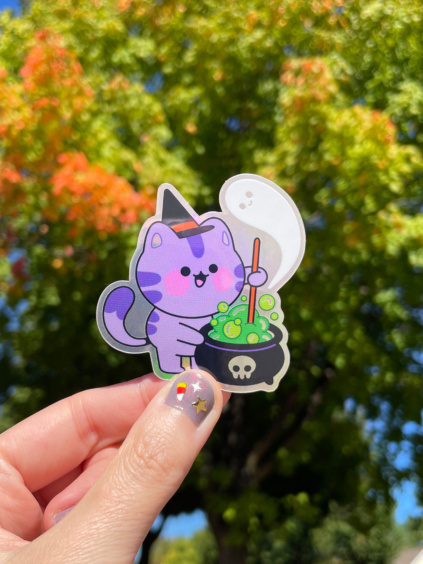 kitty cauldron holographic sticker