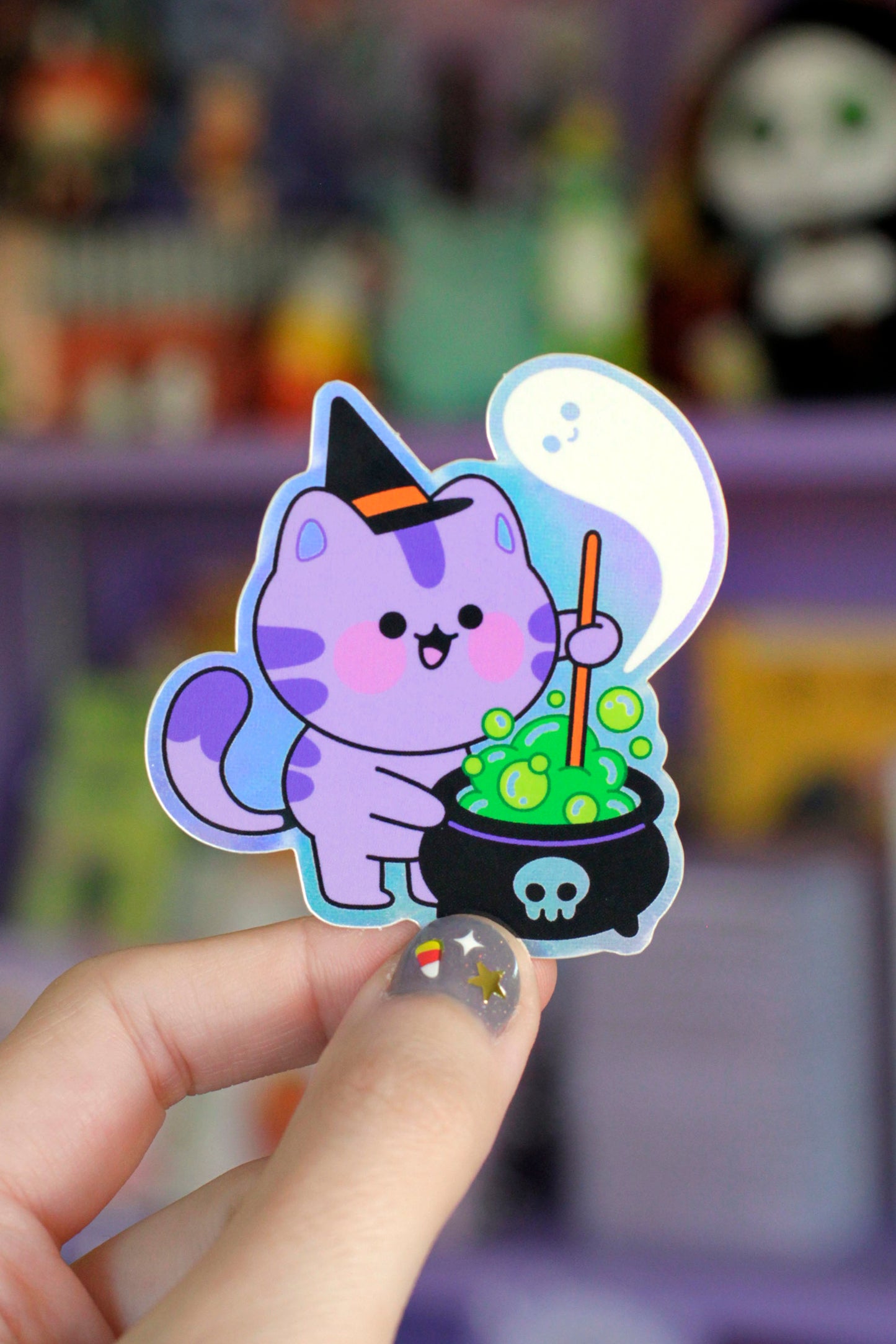 kitty cauldron holographic sticker