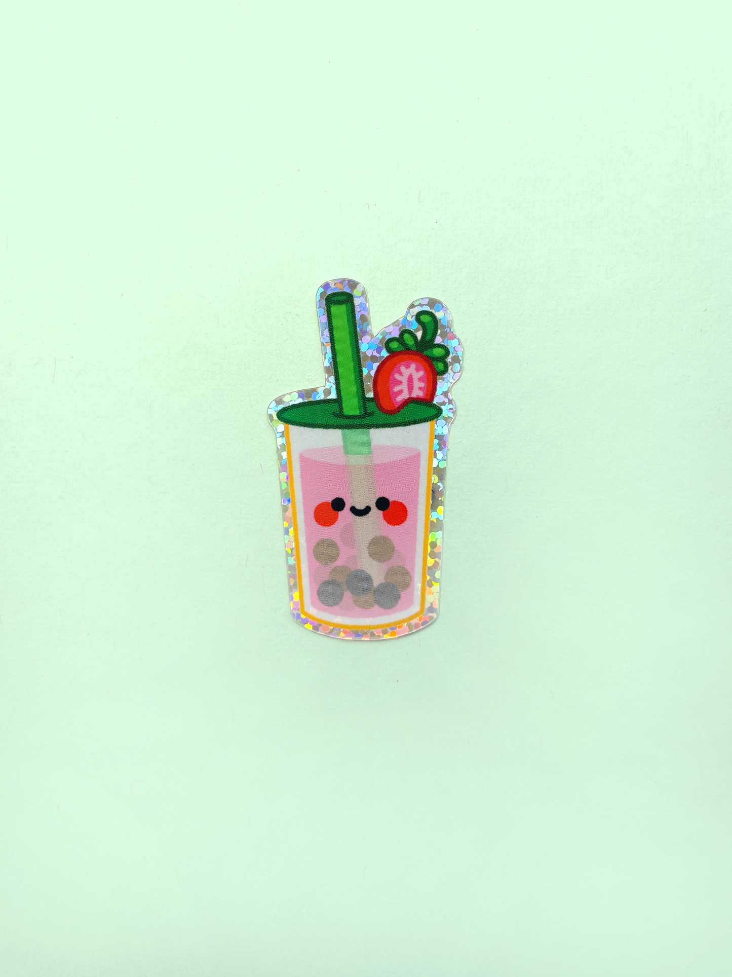 strawberry boba sparkly sticker